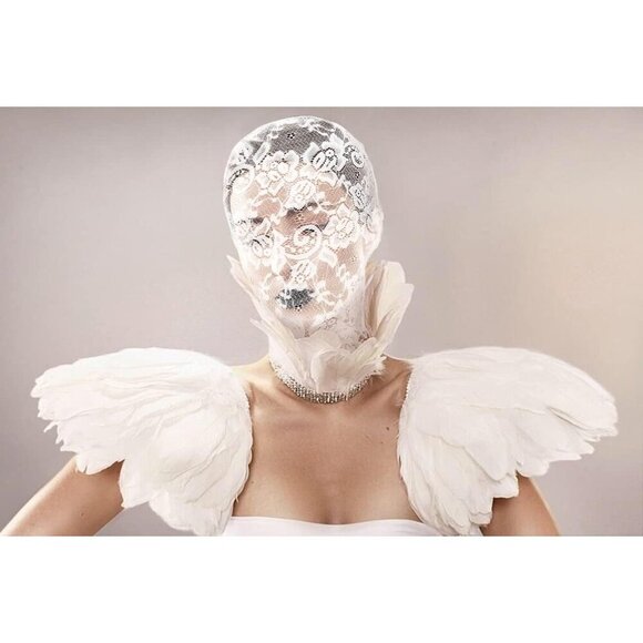 🆕Women White Lace Hole Face Mask Gothic Sexy Halloween Spandex Cosplay Mask - Picture 2 of 5